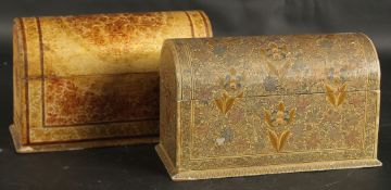 TWO LATE 19TH CENTURY INDIAN KASHMIRI LETTER BOXES, 24cm across.