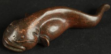 A BRONZE OKIMONO OF A FISH.
