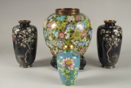 A GOOD COLLECTION OF CLOISONNE ENAMELLED VASES, including a fine pair of vases (one af), and a