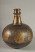 A RARE LARGE 18TH-19TH CENTURY MUGHAL INDIAN PAINTED AND POLYCHROMED POTTERY BOTTLE, 33cm high.