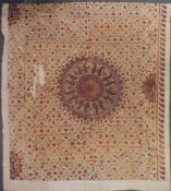 A VERY FINE AND LARGE 17TH -18TH CENTURY MUGHAL INDIAN SILK EMBROIDERED FLOOR SPREAD TEXTILE.