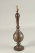 A FINE PERSIAN QAJAR GOLD INLAID BRONZE LIDDED WINE BOTTLE, with panels of engraved foliate