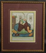 AN INDIAN PAINTING ON SILK DEPICTING TWO LOVERS, with finely painted interior details and foliate