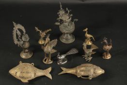 A COLLECTION OF INDIAN BRONZE ITEMS, (qty).