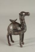 A FINE PERSIAN SILVER INLAID STEEL CAMEL, 19.5cm high.