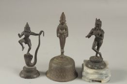 THREE INDIAN BRONZE FIGURES.