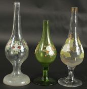 A COLLECTION OF THREE 19TH CENTURY OTTOMAN TURKISH ENAMELLED GLASS ROSEWATER SPRINKLERS, tallest