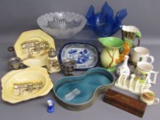 Blue glass hanky posy bowl and flower rimmed glass bowl, Lancaster ware, Beswick 1989 dish, Royal