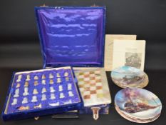 Onyx chess set & set of 8 Davenport collectors plates 