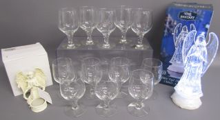 12 twisted stem glasses, led glitter spinning angel and angel tealight holder