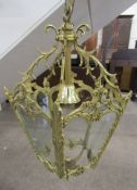 Rococo style brass and clear glass hall lantern ceiling light