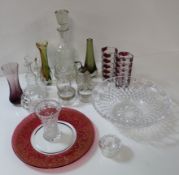 Assorted glassware including pair of cut glass powder pots with silver collars