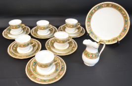 19th century porcelain half tea service with hand painted floral decoration on gilt band, no