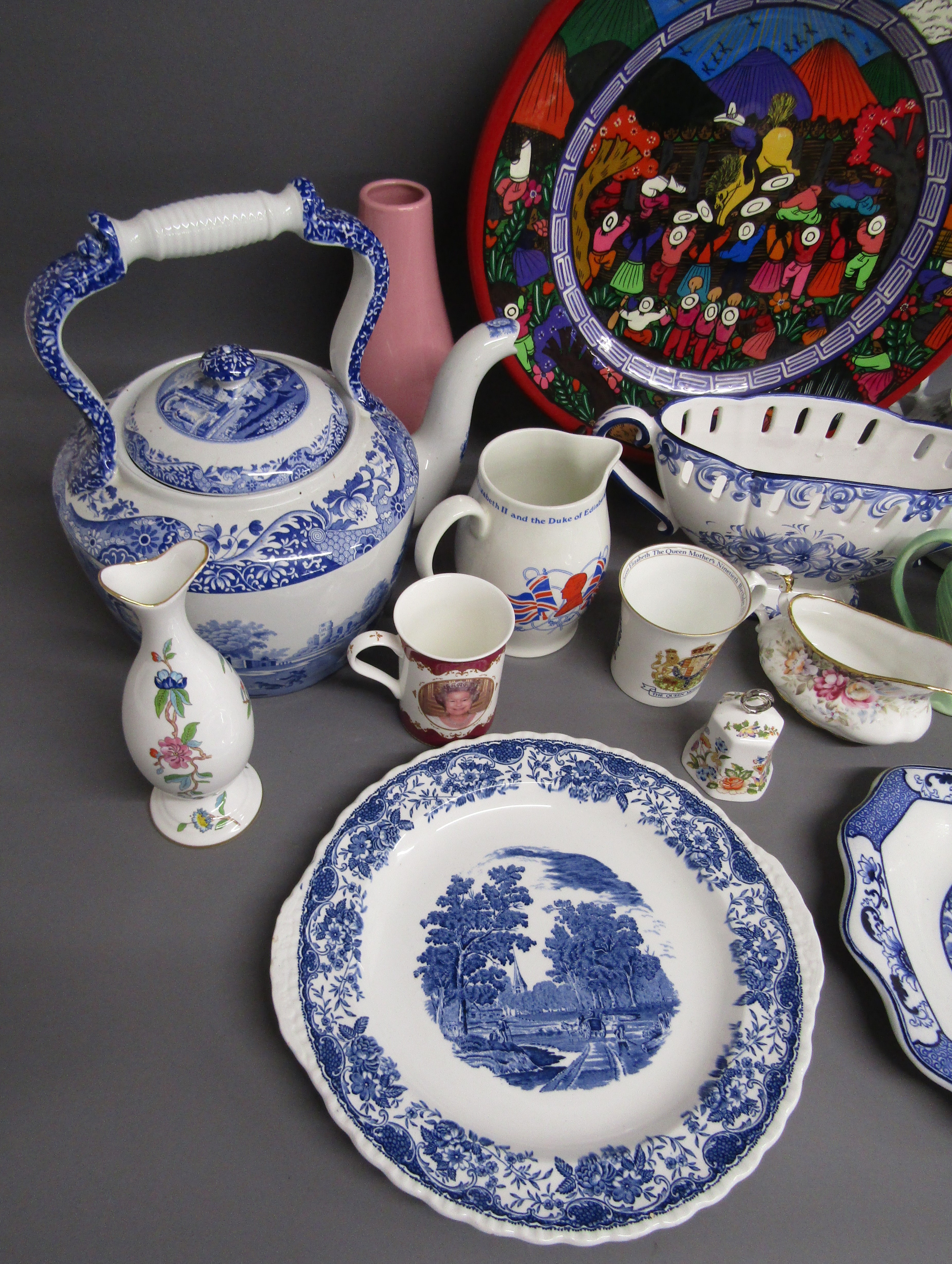 Spode Italian oversized teapot, Aynsley, Wade green jug, large terracotta plate with colourful rodeo - Image 2 of 4