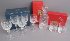 Schott Zwiesel Crystal Turner square decanter and pair of Special Whisky tumblers also 5 Bohemia