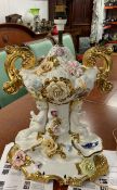 large ceramic table lamp with figural & floral decoration (some slight damage)
