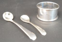 Silver napkin ring Sheffield 1918, Georgian silver salt spoon (possibly Thomas Wallis) London 1804 &