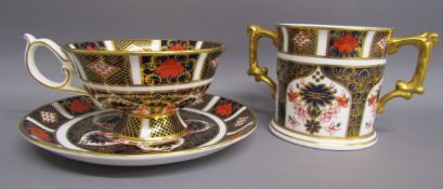 Royal Crown Derby 2118 Old Imari tea cup and saucer and 2 handled loving cup
