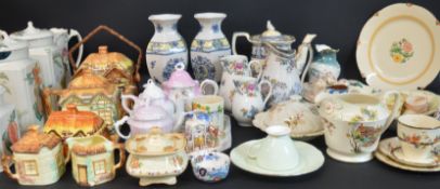 Selection of mixed ceramics including cottage ware, storage canisters etc.
