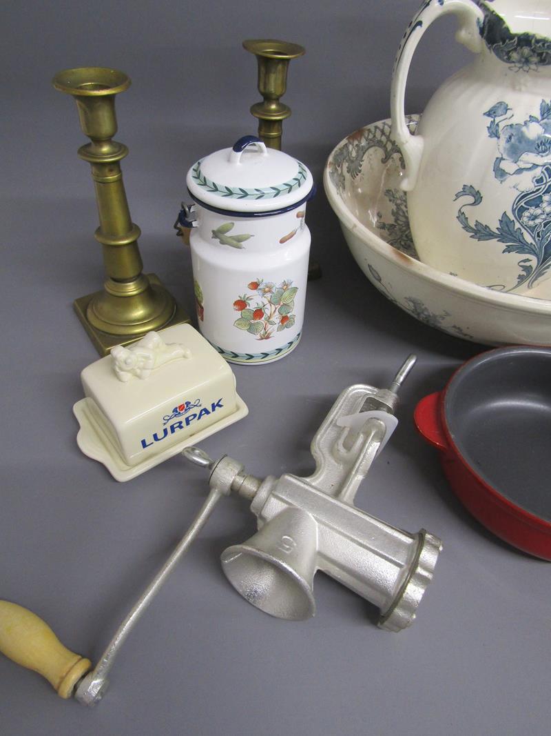 Brass candlesticks, Villeroy & Boch pot metal pot with handle, metal cooking pan, terracotta cooking - Image 2 of 4