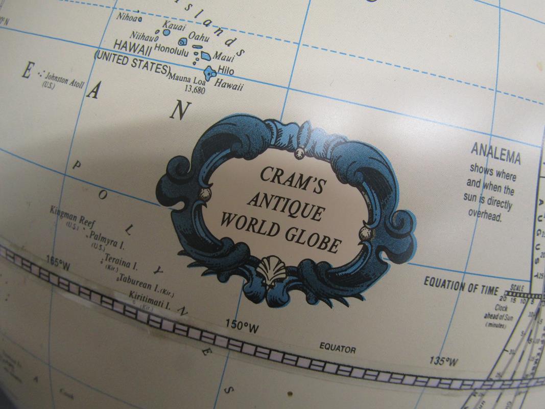 Cram's antique world globe light , lidded wooden boxes and wooden vase with lace up design - Image 5 of 6