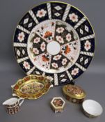 Royal Crown Derby 1128 Old Imari oval trinket dish, lidded oval pot, miniature jug bowl and 1298