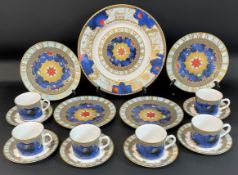 Royal Worcester Millennium part tea service comprising large plate, 4 smaller plates, 6 cups &