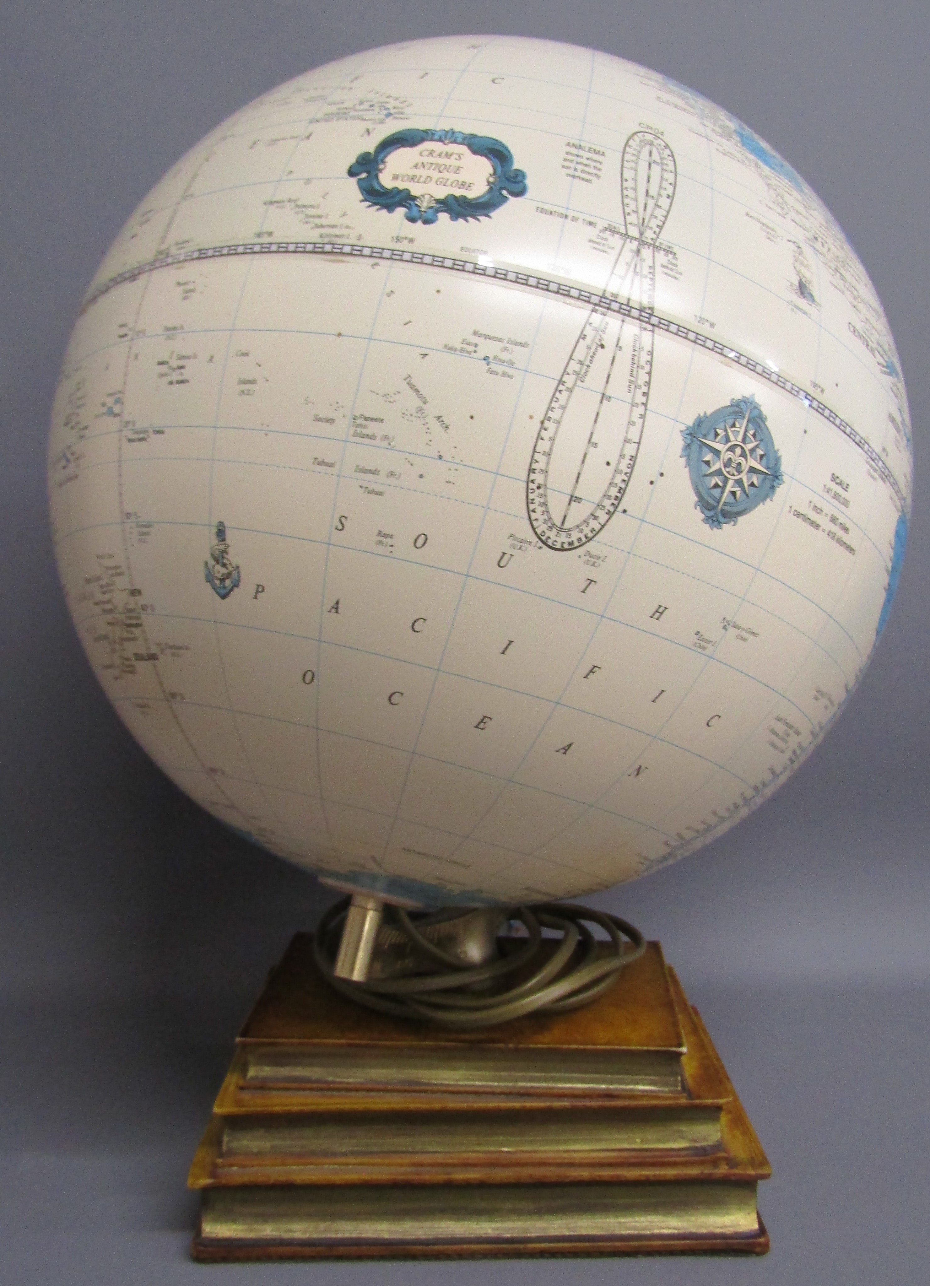 Cram's antique world globe light , lidded wooden boxes and wooden vase with lace up design - Image 6 of 6