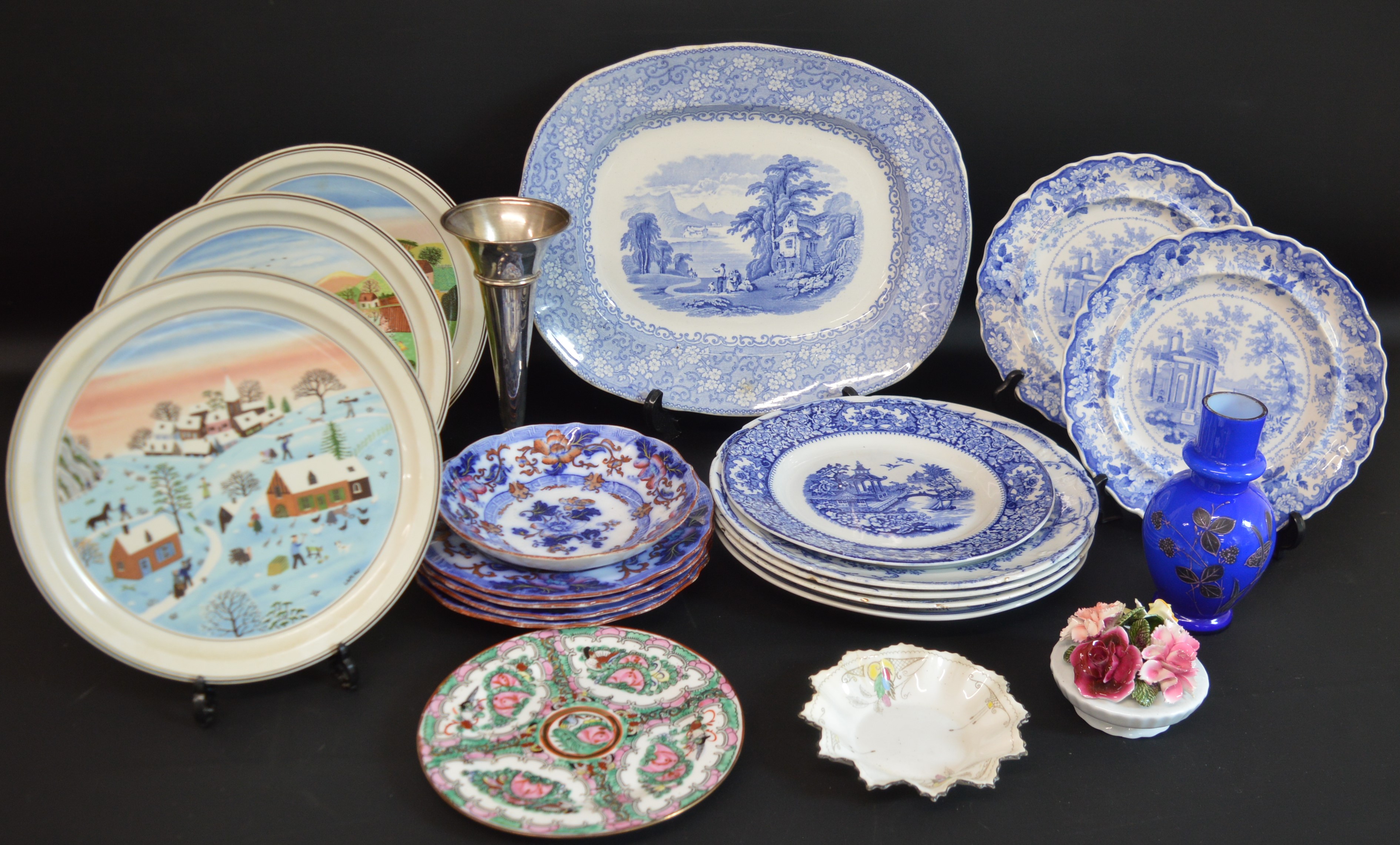 Silver vase (with loaded base) London 1929 & selection of ceramics including Villeroy & Boch Four