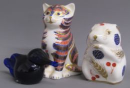 Royal Crown Derby sitting cat paperweight LIII with stopper, Royal Crown Derby Field Mouse with