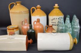 Selection of stoneware flagons including Brooke & Wilson Boston, 2 stoneware hot water bottles &