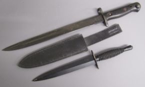 G.R.I MKII bayonet approx. 43cm and Fairbairn Sykes fighting knife with leather sheath - possible