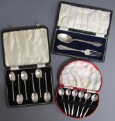 3 sets cased silver spoons - Cooper Brothers & Sons Sheffield 1938, 1.3ozt, James Dixon & Sons