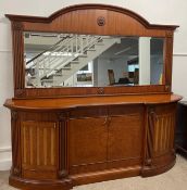 Large superior quality modern mirror back sideboard with burr wood veneer L 224cm Ht  207 D 52cm