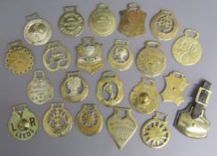 Collection of 22 engraved horse brasses, service award Amos Dewhurst Drayman 1893-1933 Threefalls
