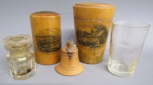 Wooden glass bottle cover with Mauchline Iron Bridge & Lower Marine Terrace Margate decoration and