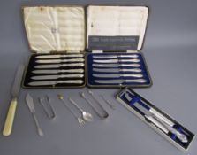 Silver items includes 2 cased sets of knives, William Hutton & Son 1919, John Biggin 1938,