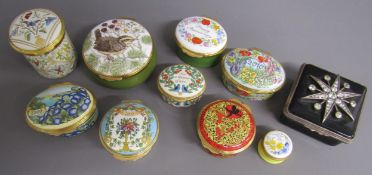 Collection of pill boxes includes Halcyon days, V&A, etc