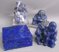 Collection of lapis lazuli includes CB&S London 1936 silver hinged lidded box 10cm x 9.5cm x 4.