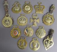Collection of Horse brasses includes Edward VIII, Queen Elizabeth II, selection of crowns, flags