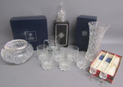 Stuart Crystal rose bowl and vase, Edinburgh Crystal bell, tankard and tumblers with shire horse