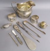 Collection of silver includes - London 1805 jug makers name rubbed 3.7ozt, napkin rings, Georgian