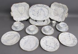 Circa 1862 Minton cups and saucers, egg cup, oval plates and cake plates in a blue and white