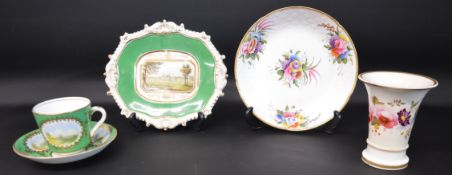19th century porcelain dish / stand with central hand-painted and printed scene depicting
