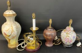 4 table lamps including a Thomas Blackmore French horn lamp - plugs removed