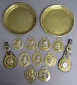 Collection of horse brasses includes Gladstone, Nelson 1805, Kitchener, Joseph Chamberlain, One
