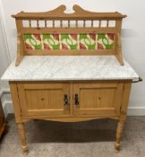 Victorian pine washstand with a marble top 95cm by 47cm Ht 114cm