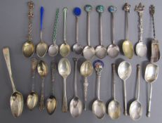 23 silver spoons includes M Bros Birmingham 1910 anointing spoon, enamelled, lapis lazuli, abalone,