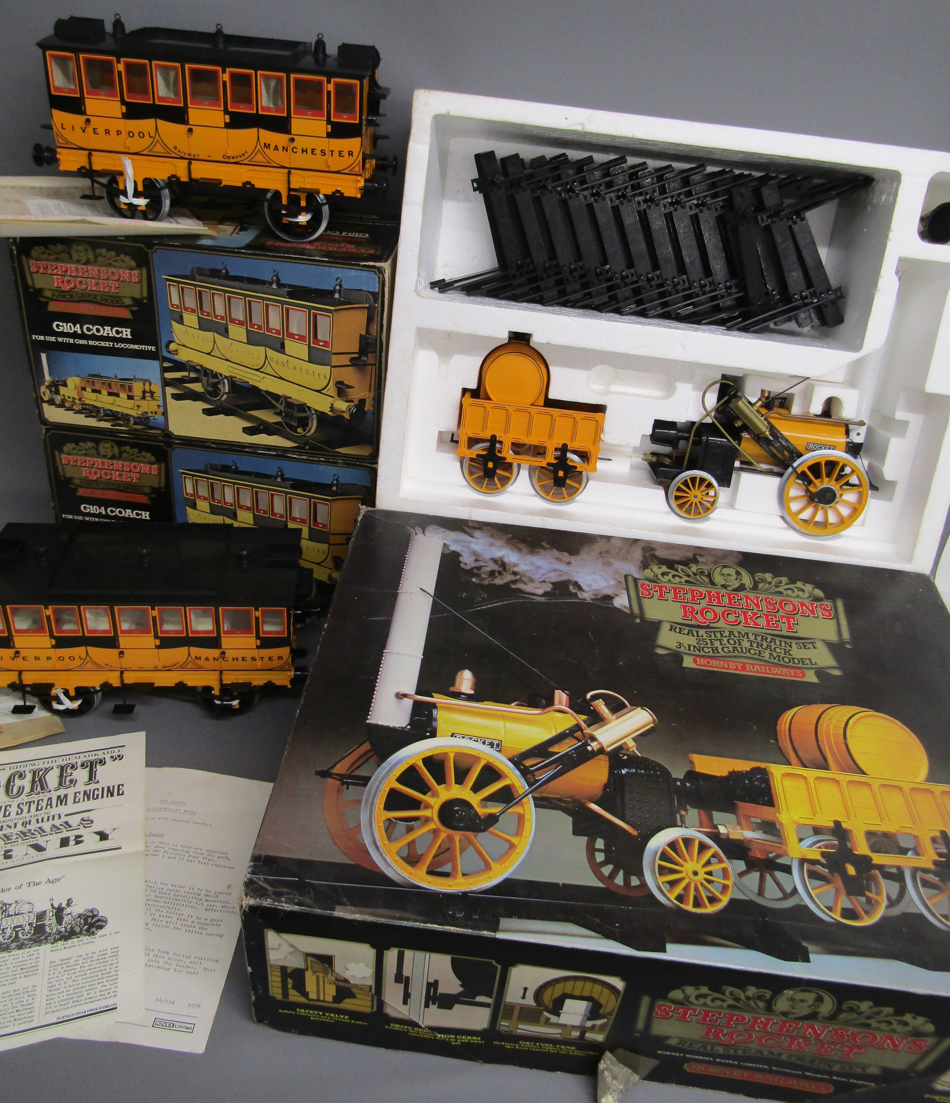 Hornby Railways Stephenson's Rocket real steam train set 3.5 gauge model (missing some track)