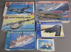 Collection of kit models - Airfix De Havilland Mosquito FBVI, Airfix Short Sunderland III, Italeri